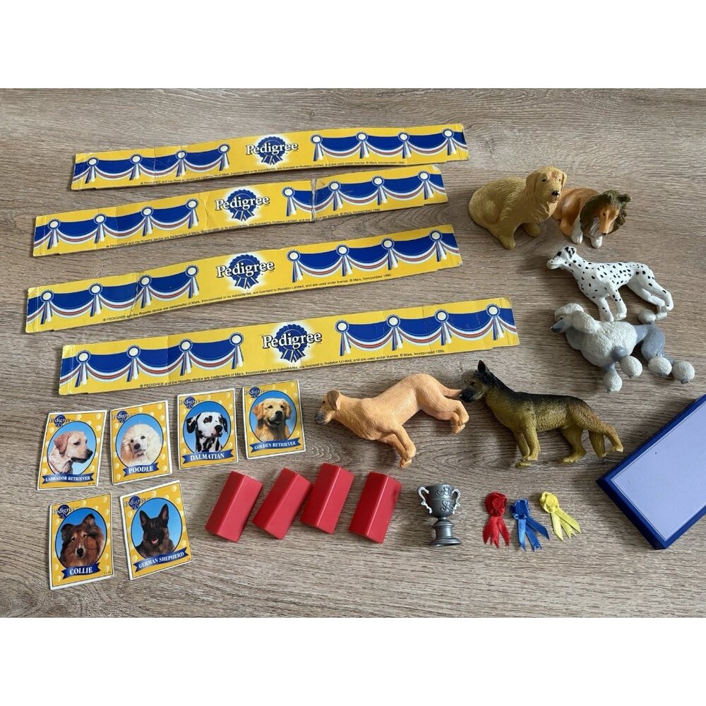 Vintage 1998 Pedigree Best In Show Set PVC Dog Toy Figures Ribbons Ring